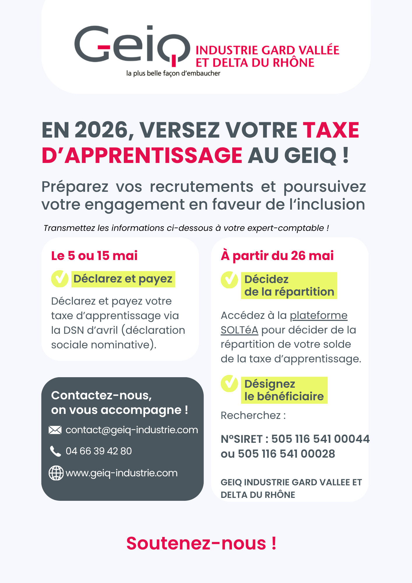 GeiqIndustrie-taxe apprentissage-2026 Comment verser le solde de ma taxe d’apprentissage au Geiq ?